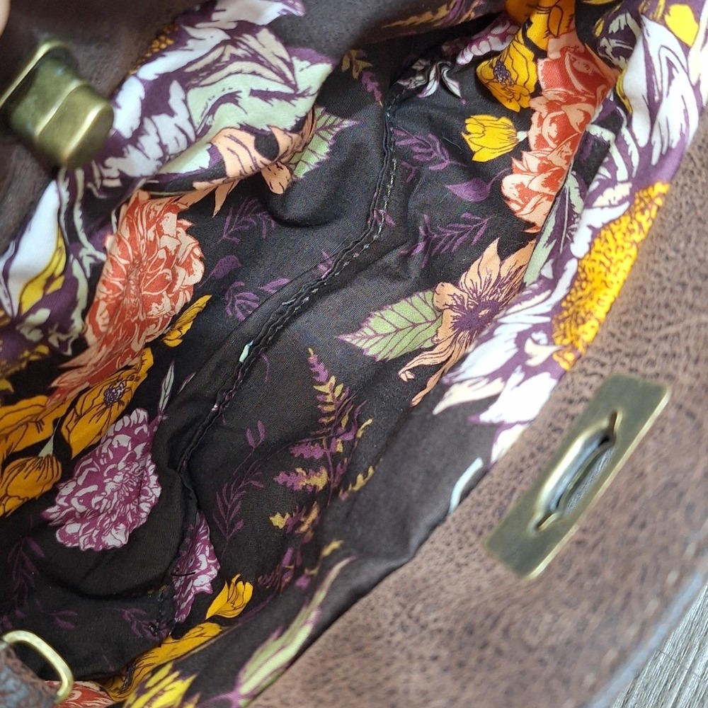 Rebekah Scott Designs Brown Grey Convertible Crossbody Clutch Bag Floral Lining - Picture 4 of 7